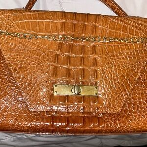 Vintage Vivace Cognac Croc-Embossed Top Handle Bag w/ Chain Strap